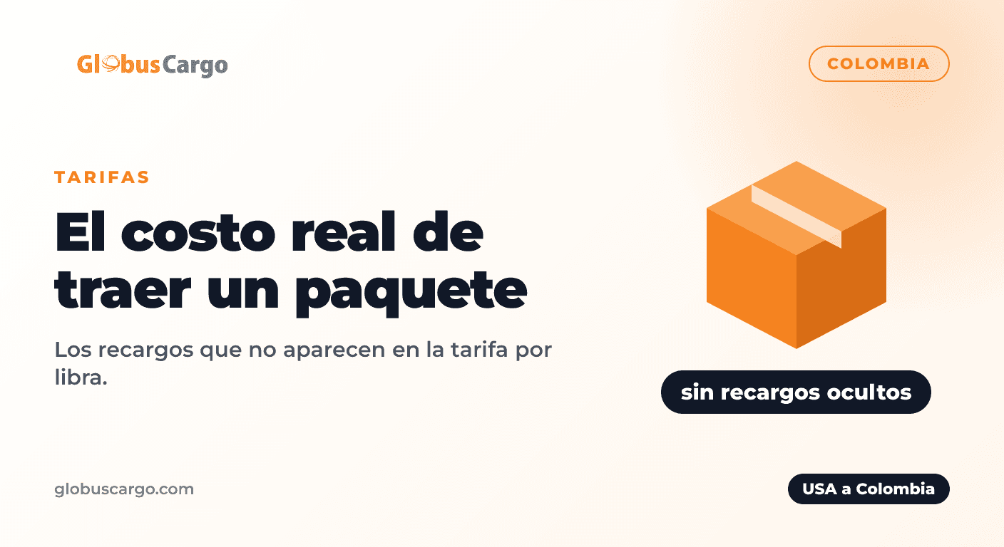 Factura de envío de USA a Colombia con los recargos desglosados