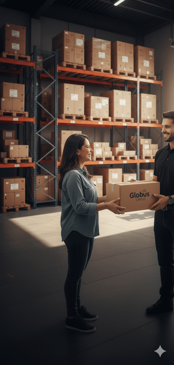 Persona recibiendo paquete de compras online en su casa